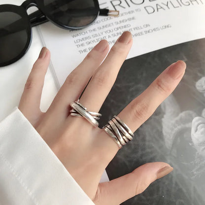 VENTFILLE 925 Sterling Silver Rings INS Fashion Hip Hop Vintage Couples Hollow Lines Punk Thai Silver Party Adjustable  Jewelry