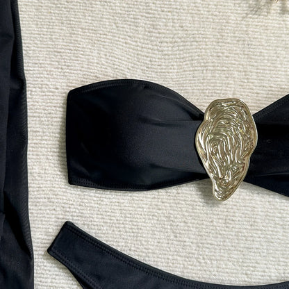 Vintage White Swimsuit Women Metal Oyster Buckle Push Up Mesh Long Skirt 3 Piece Bikini Set 2025 Holiday Bathing Suit Swimwear