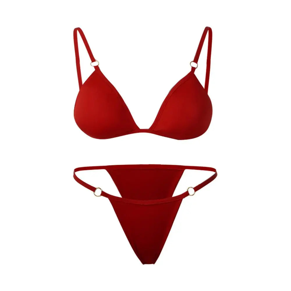 Beach Low Waist Sexy Solid Color Sling Backless Two Piece Split Swimwear Swimsuit Bikini Set