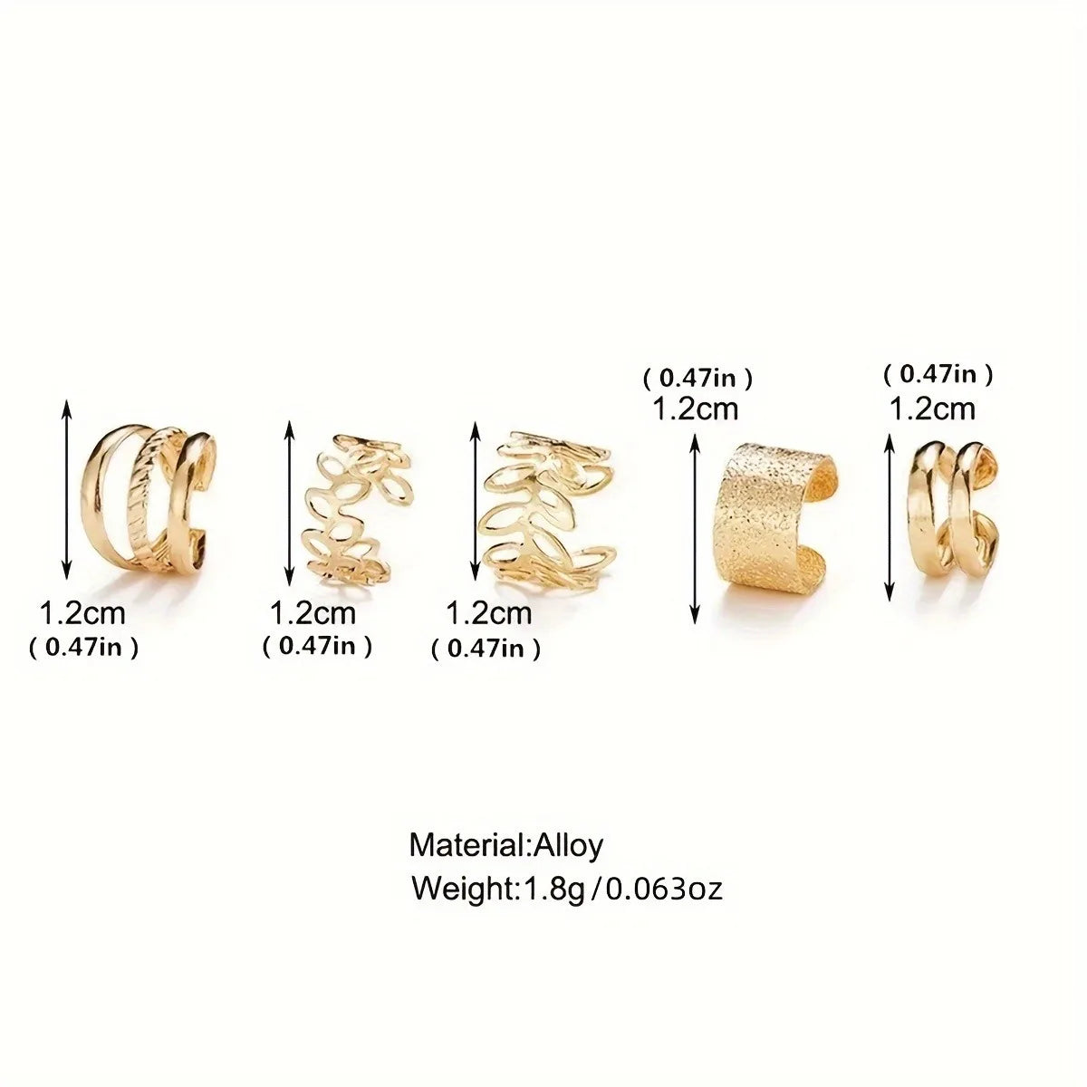 5pcs/set Trendy Elegant Design Ear Cuff Classic Elegant Style Women's No Piercing Clip Earrings Leaf Shaped Circle Stacked Shape