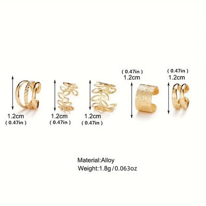 5pcs/set Trendy Elegant Design Ear Cuff Classic Elegant Style Women's No Piercing Clip Earrings Leaf Shaped Circle Stacked Shape