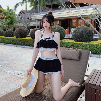 Bikini Sets Women Kawaii Girlish Design Tender Teens Slim Chic Beach Simple Feminino Daily Ruffles Japan Style Cool Sexy