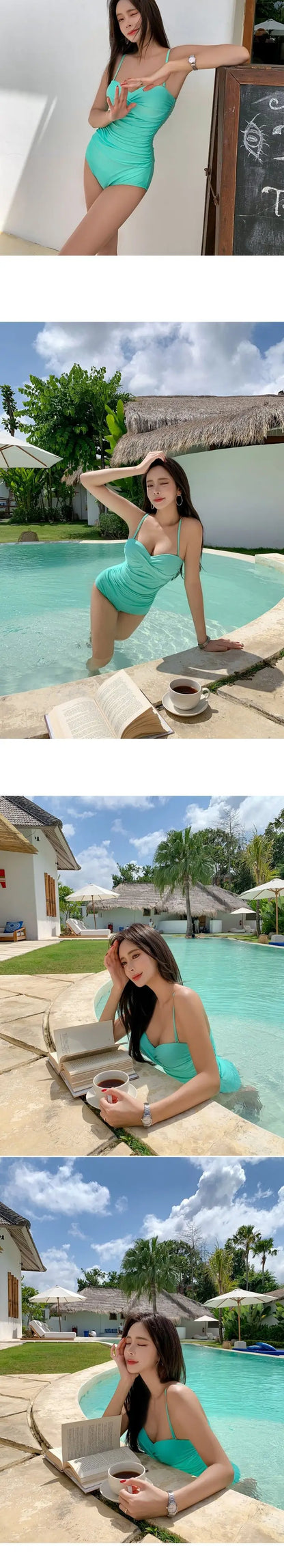 2024 Women One Piece Swimsuit Korean Red Beach Wear Tummy Control Bathing Suit Female Backless Monokini Padded Swimming Pool