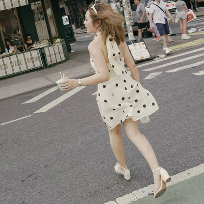 Ticketsx Polka Dot Dress Women's Sexy Scarf One Shoulder Backless Pleated Strapless Mini Dress Female Summer Luxury Loose Dress