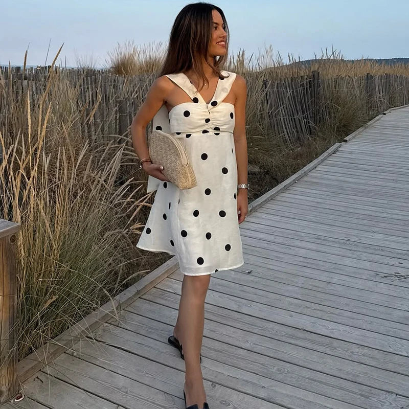 Ticketsx Polka Dot Dress Women's Sexy Scarf One Shoulder Backless Pleated Strapless Mini Dress Female Summer Luxury Loose Dress