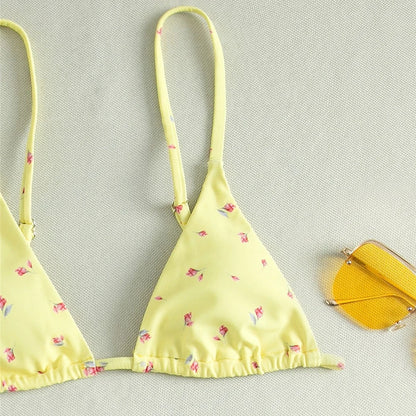 Yellow Floral Print Swimwear Mesh Cove Ups 3 Piece Bikini Set Damen Sexy Swimsuit Women 2026 Beach Wear Bikinis Swimming Wear