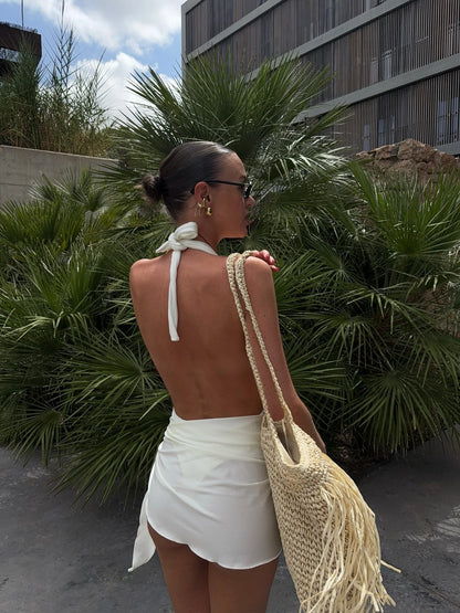 Two Pieces Micro Bikini 2025 Sexy Swimsuit Women Halter Swimwear Biquini Female Solid Bodysuit Bathing Suits Sarong Mini Skirt