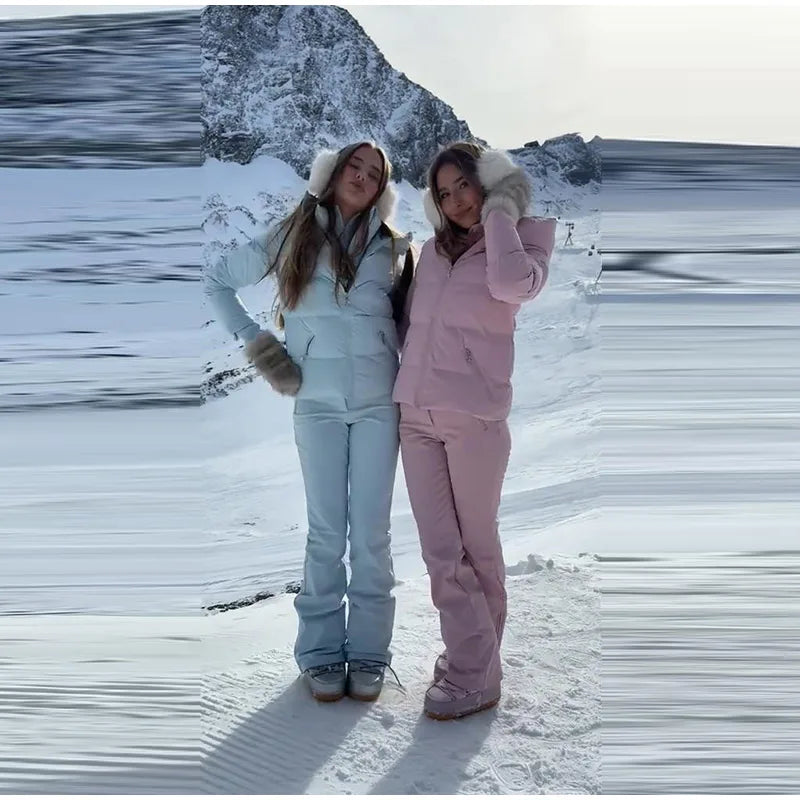 Cotton Ski Women's Winter Jumpsuit Sets Zipper Loose Jacket Straight Pants Suits Skiwear Snow Commute Street Outdoors Romper