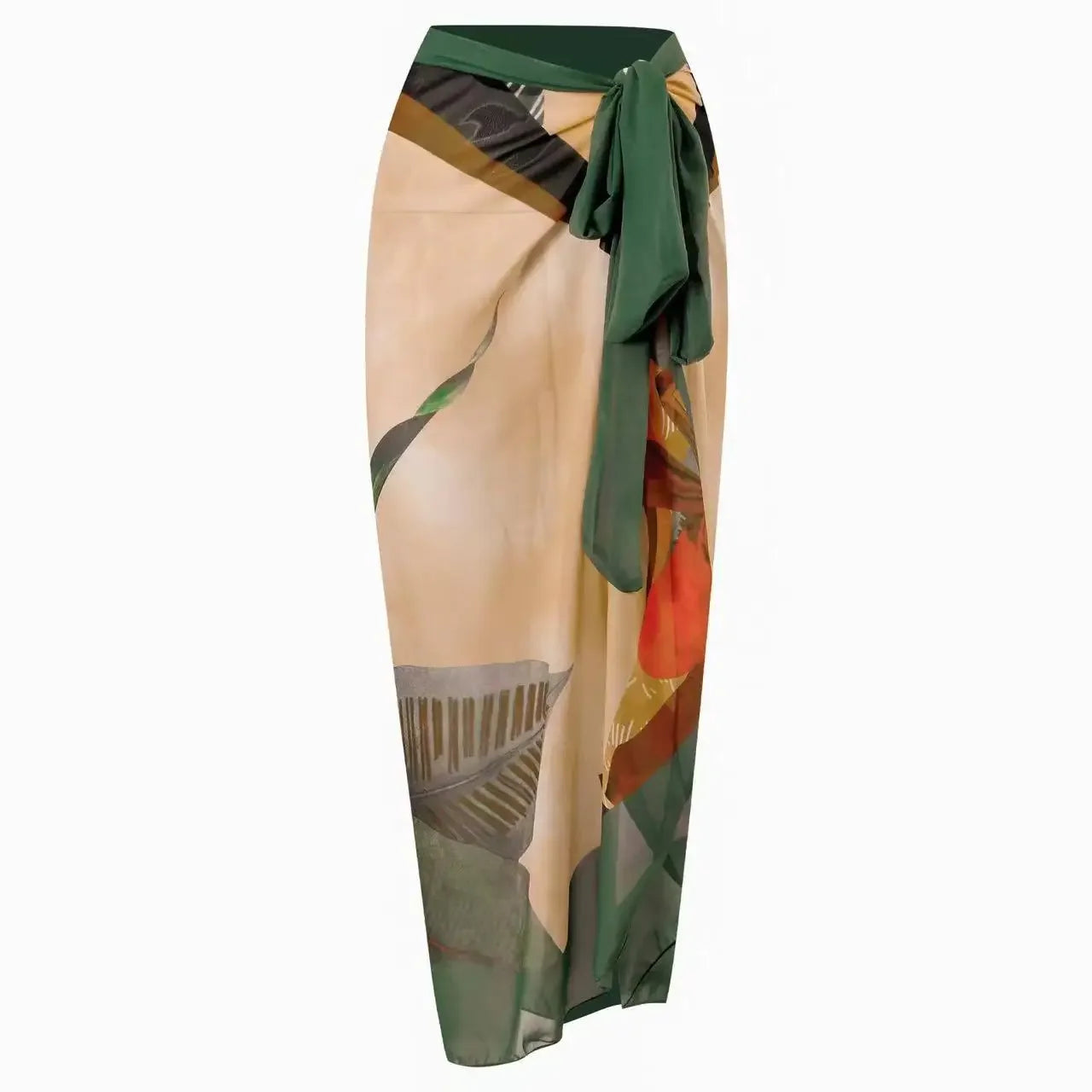 Conservative Bikini One-Piece Swimsuit with Beach Skirt Shantung Wrap for Hot Springs Women's Fashion Swimming Costume