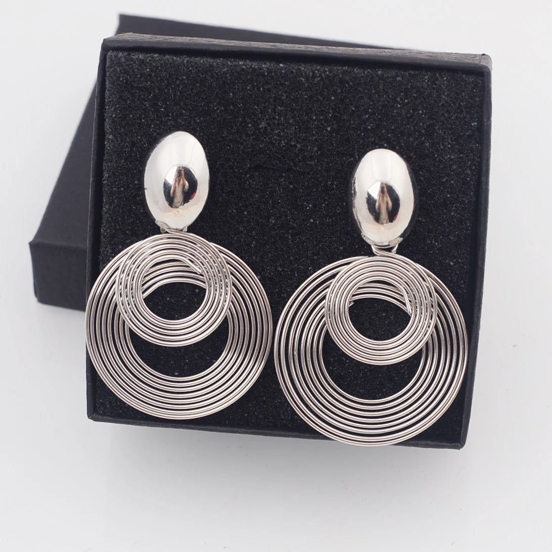 Two-layers Circles Women's Hanging Earrings Gold Color Silver Color Metal Spiral Pendants Dangle Earrings for Female European