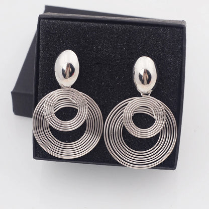 Two-layers Circles Women's Hanging Earrings Gold Color Silver Color Metal Spiral Pendants Dangle Earrings for Female European