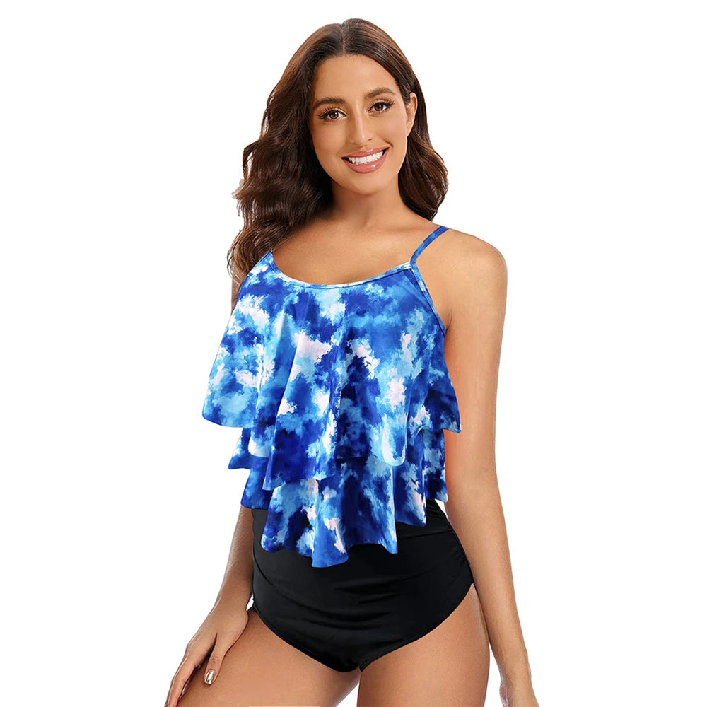 8 Colors Women Ruffled Tankini Set Padded Top With Adjustable Shoulder Straps Elastic Slim Knitted High Waisted Beachwear 2025