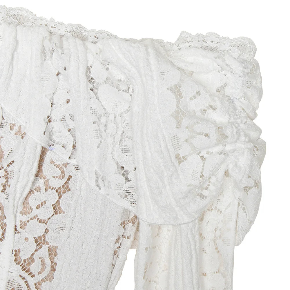 Suninheart White Off The Shoulder Autumn Bodycon Dress 2025 Long Sleeve Elegant Lace Maxi Dress Wedding Guest Dress for Women