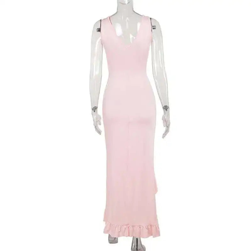 Avrilyaan Ruffle High Split Sexy Dress Women 2024 Robes Elegant Evening Summer Dress Backless Party Long Midi Dress Vestidos