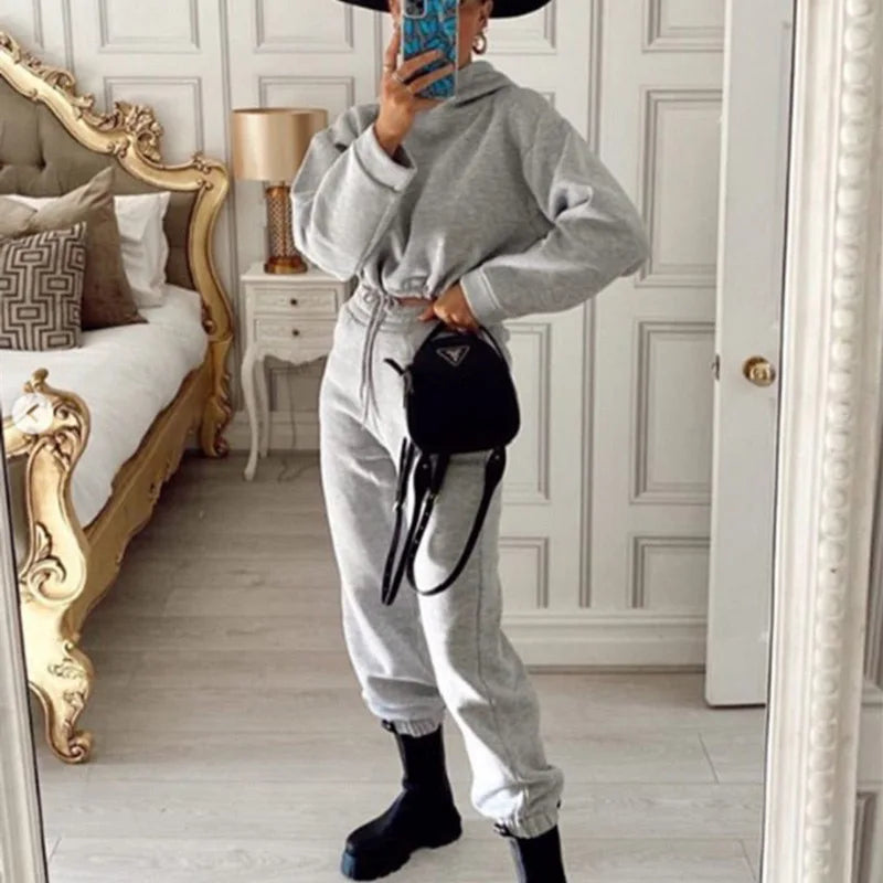 Winter Tracksuit Women Two Piece Set - Oversized Hoodie Sweatpants Solid Color Sportswear Suit |Casual Sweatshirt Trouser Set