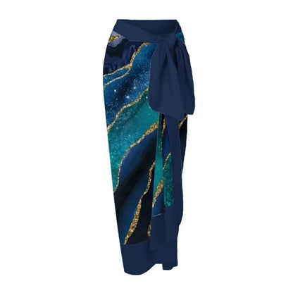 Conservative Bikini One-Piece Swimsuit with Beach Skirt Shantung Wrap for Hot Springs Women's Fashion Swimming Costume