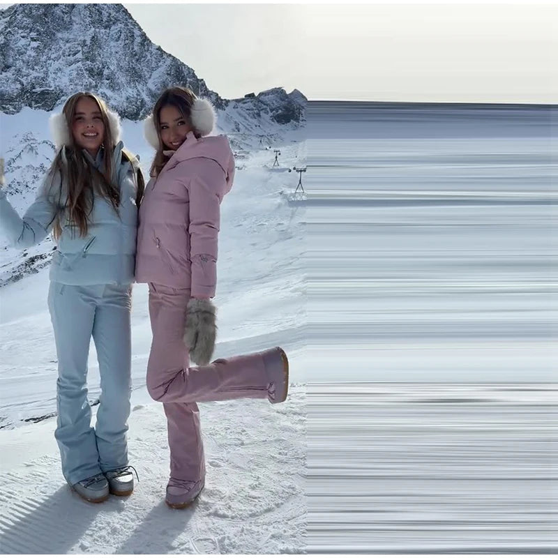 Cotton Ski Women's Winter Jumpsuit Sets Zipper Loose Jacket Straight Pants Suits Skiwear Snow Commute Street Outdoors Romper