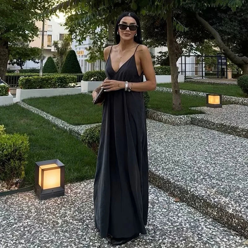 MUJER Black Slip Long Dresses for Women Red Draped Summer Dress Woman 2025 Sexy Backless Maxi Dress Women Summer Beach Dresses