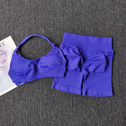 2 Pieces Yoga Suit for Women Seamless Fitness Gym Clothes Halter Sports Bra Matching Impact Shorts Workout Sets Gym Set Outfit