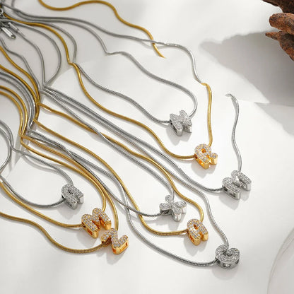 Fashion Tiny CZ Zircon Initial Alphabet Pendant Neckalce Gold Plated Stainless Steel A-Z Letter Necklaces Birthday Gifts Jewelry