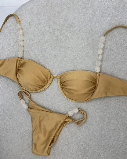 2025 Sexy Bikini Set High Waist Golden Printed Women Swimwear Push Up Bikinis Swimsuit Female Biquini Bathing Suit