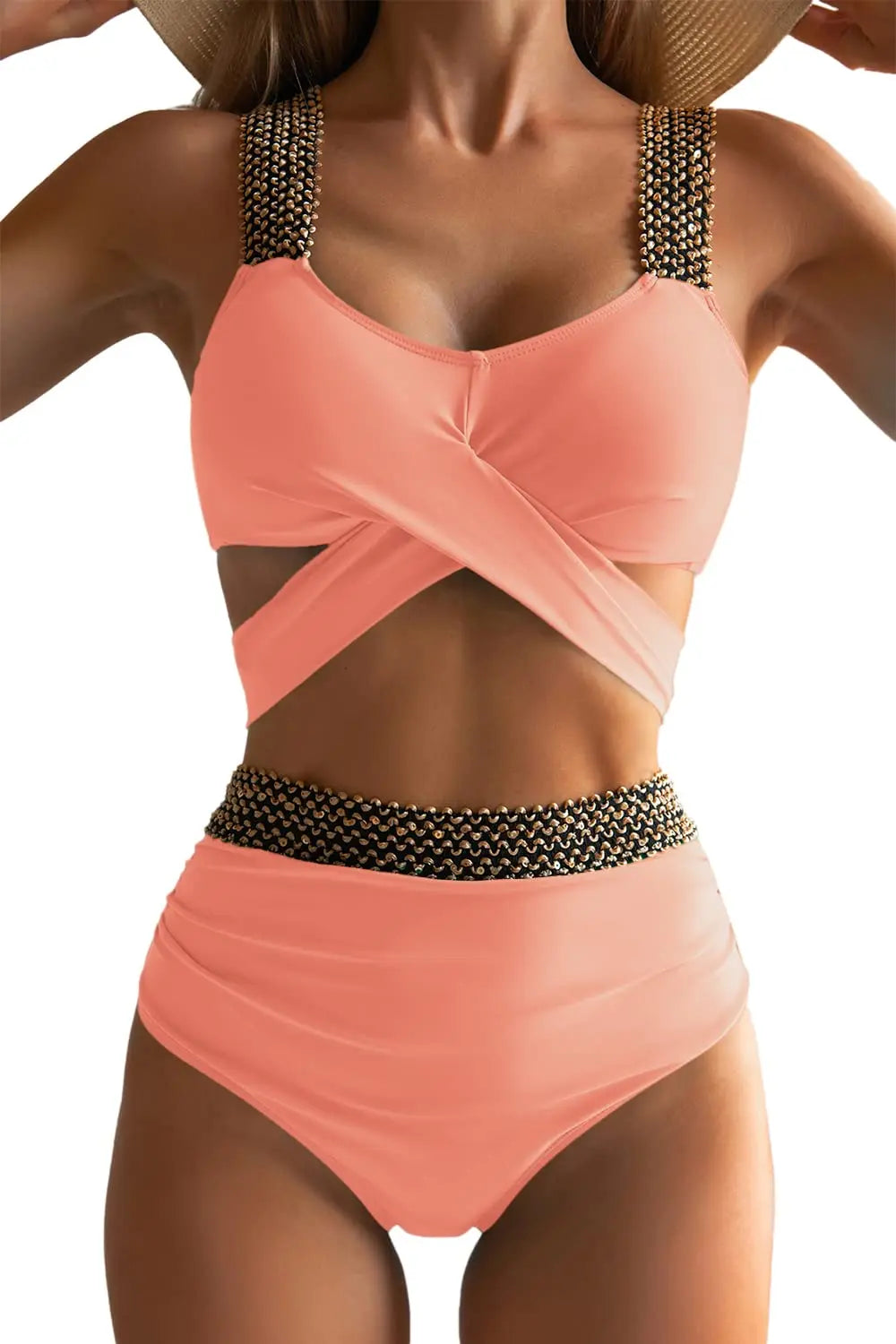 Cross High Waist Bikinis 2025 Women Black Swimwear Solid Swimsuit Female Beachwear Summer Bathers Bathing Suit Swimming