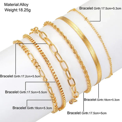 Bohemian Minimalist Metal Chain Women's Set of 6 Multi-layer Chain Simple Fashionable Bracelets Wedding Jewelry Birthday Gifts