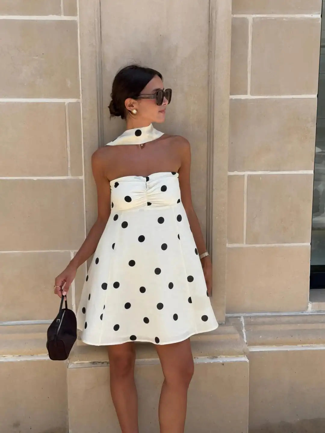 Ticketsx Polka Dot Dress Women's Sexy Scarf One Shoulder Backless Pleated Strapless Mini Dress Female Summer Luxury Loose Dress