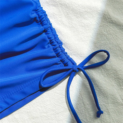 Wrinkled Knotted Shorts High Waist Bikini Female Swimsuit Women Swimwear Two-pieces Bikini set Bather Bathing Suit Swim V6197