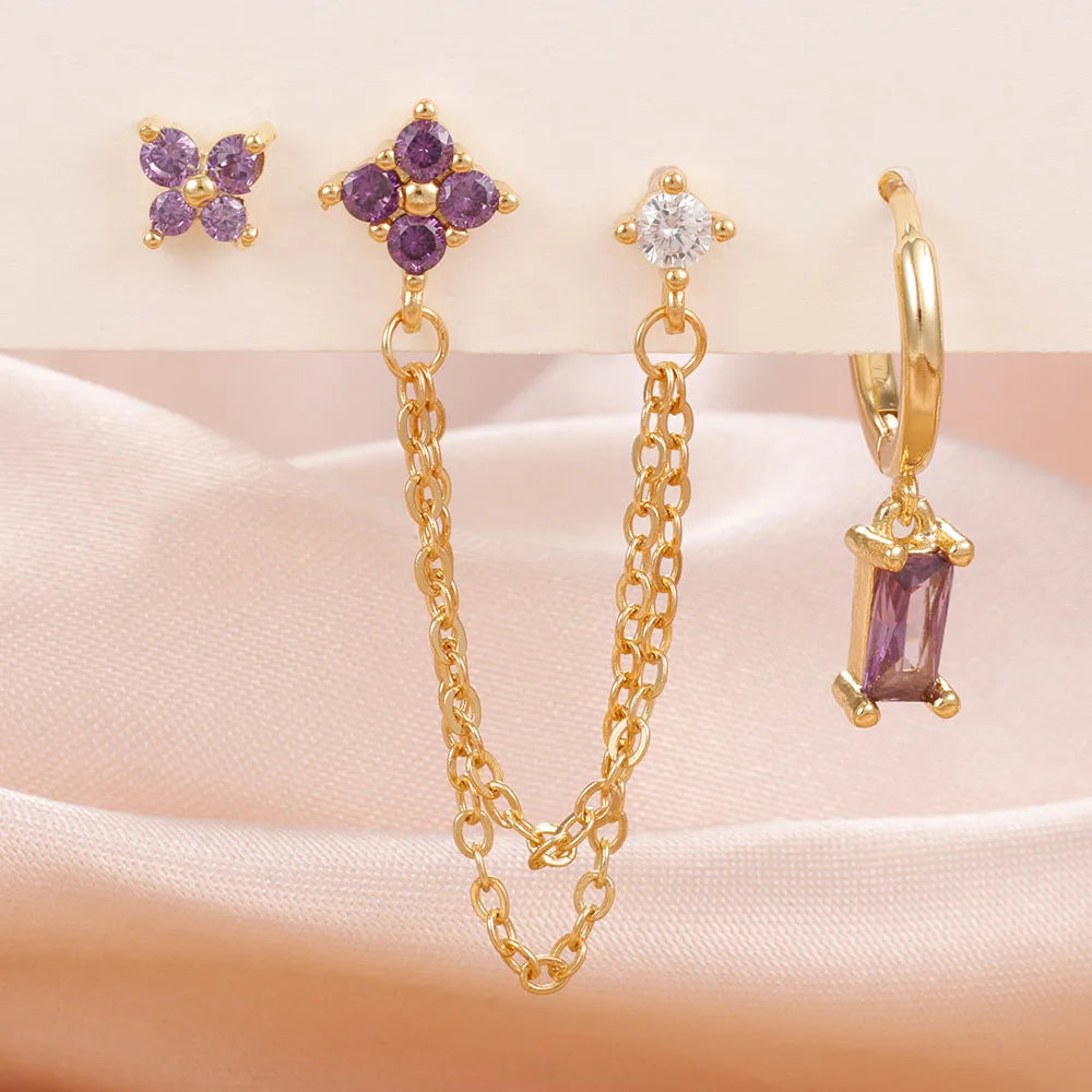 3PCS Exquisite Stainless Steel 12 Constellation Birthstone Earrings Set for Woman Cartilage Piercing Earrings Fashion Jewelry