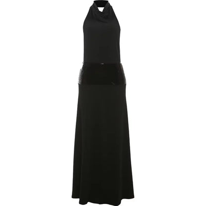 Sisterlinda Backless Fashion Dresses Elegant Halter Patchwork Draped Maxi Bodycon Female Solid Simple Evening Party Frock New