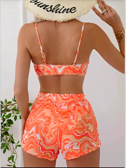 Sexy Bikini 2025 Women 3 Pieces Swimwear Female High Waist Swimsuit Orange Bathers Swimming Bathing Swim Suit Summer Beachwear