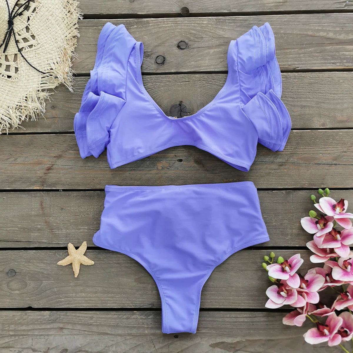 2025 Print Bikini Women Swimwear Push Up Swimsuit High Waist Biquini Halter Backless Bathing Suit Ruffle Beach Wear Summer