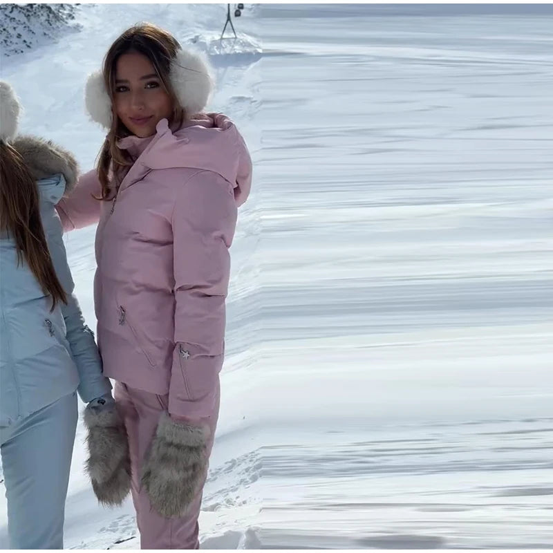 Cotton Ski Women's Winter Jumpsuit Sets Zipper Loose Jacket Straight Pants Suits Skiwear Snow Commute Street Outdoors Romper