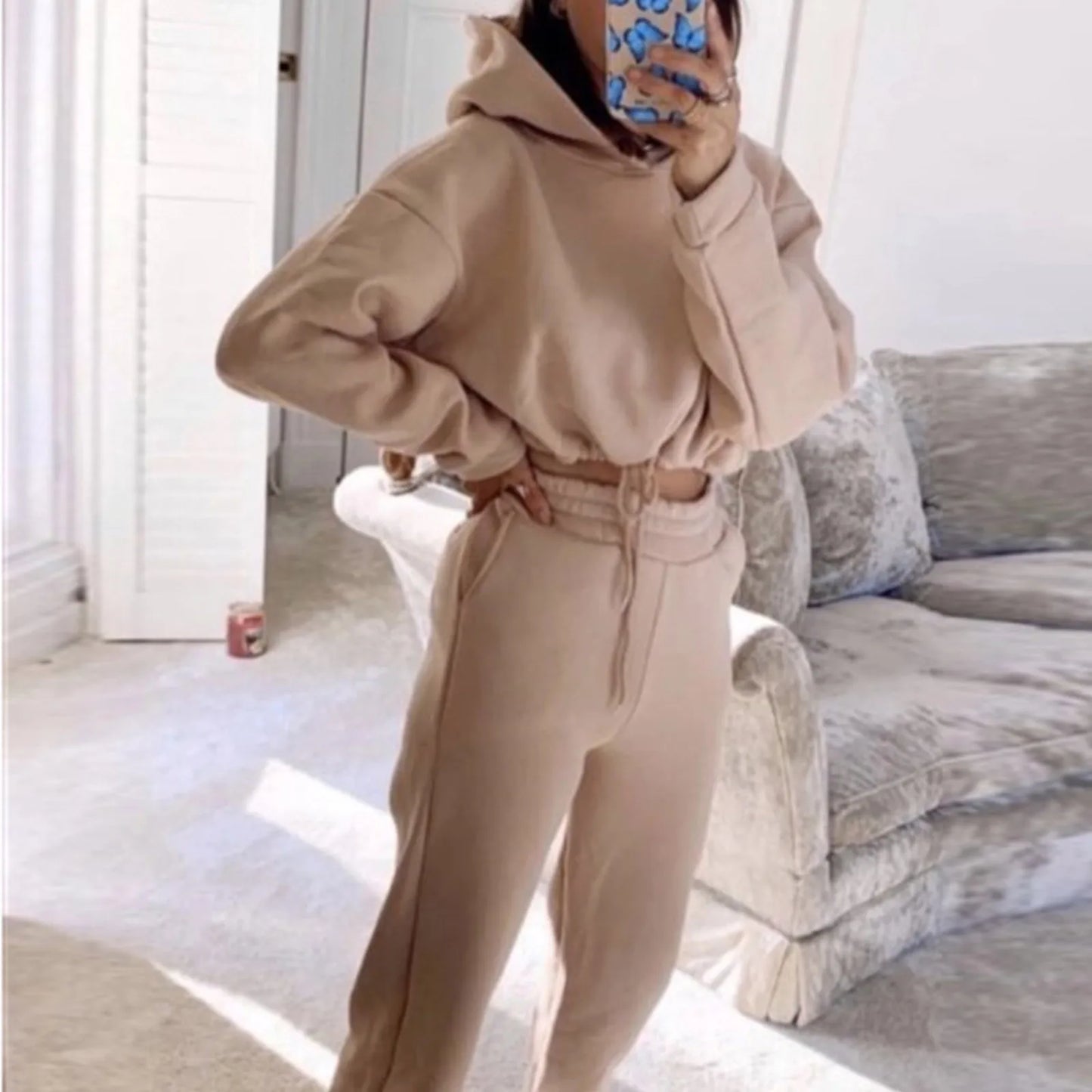 Winter Tracksuit Women Two Piece Set - Oversized Hoodie Sweatpants Solid Color Sportswear Suit |Casual Sweatshirt Trouser Set