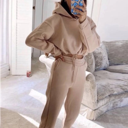 Winter Tracksuit Women Two Piece Set - Oversized Hoodie Sweatpants Solid Color Sportswear Suit |Casual Sweatshirt Trouser Set