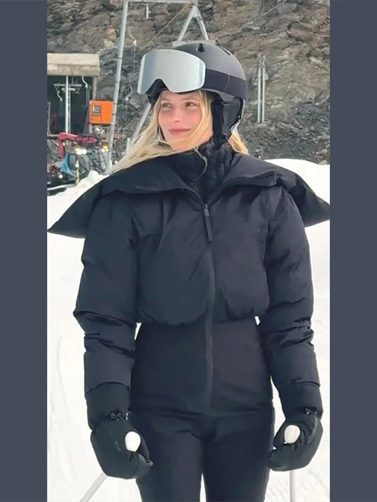 Cotton Ski Women's Winter Jumpsuit Sets Zipper Loose Jacket Straight Pants Suits Skiwear Snow Commute Street Outdoors Romper