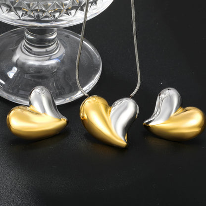 LUXUKISSKIDS Fashion Cubic Love Heart Minimalist Jewelry Set Necklace Earrings Bracelets Stainless Steel Women/Girls Accesories