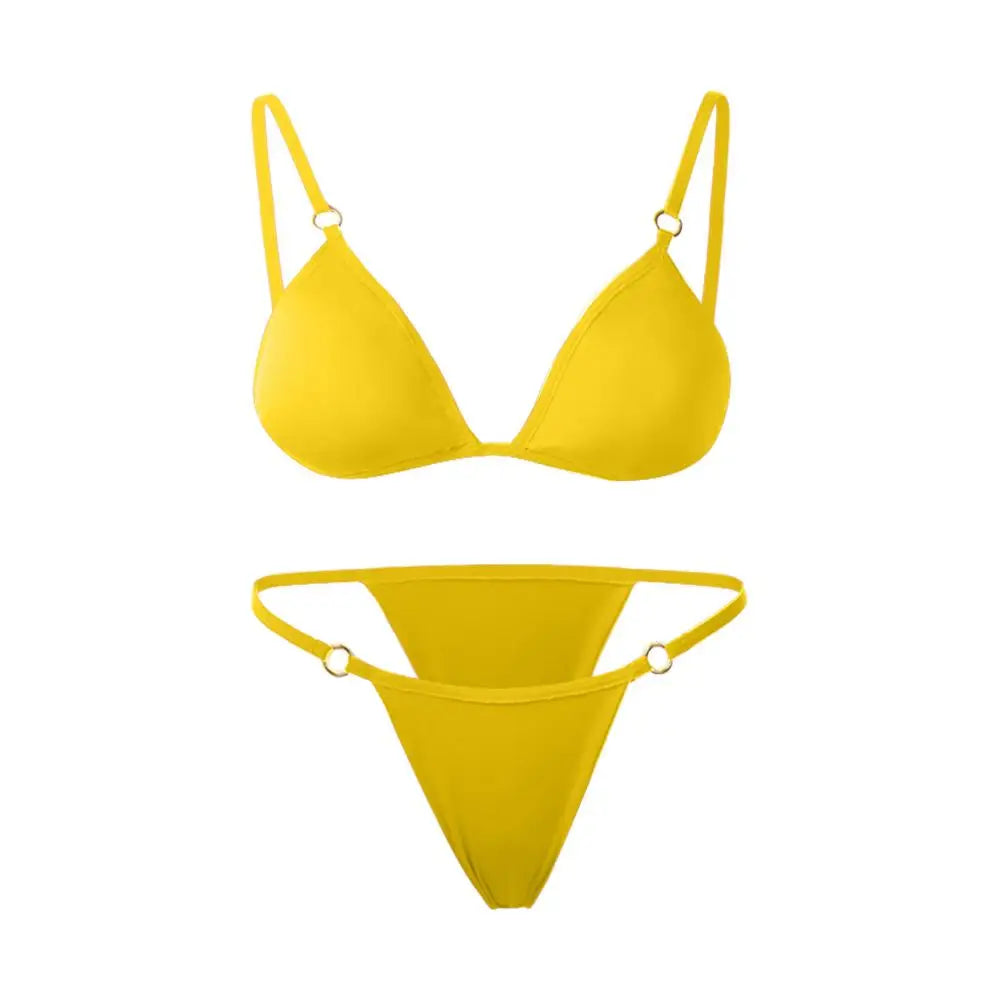 Beach Low Waist Sexy Solid Color Sling Backless Two Piece Split Swimwear Swimsuit Bikini Set