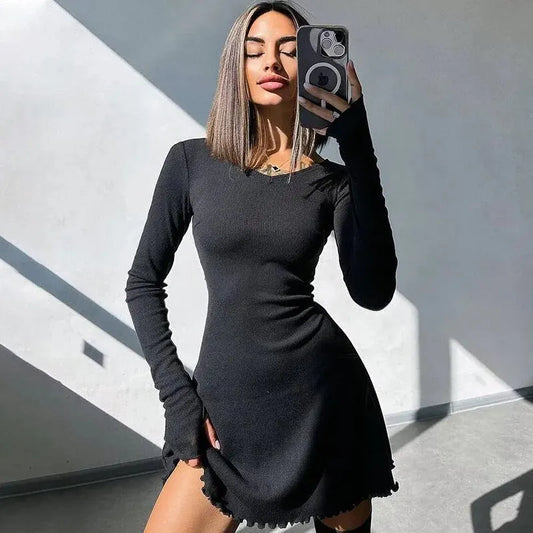 Dulzura Women 2024 Spring Autumn Fashion Long Sleeve Knitted Streetwear Bodycon Short Mini Dress Wholesale Items For Business