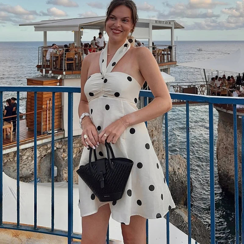 Ticketsx Polka Dot Dress Women's Sexy Scarf One Shoulder Backless Pleated Strapless Mini Dress Female Summer Luxury Loose Dress