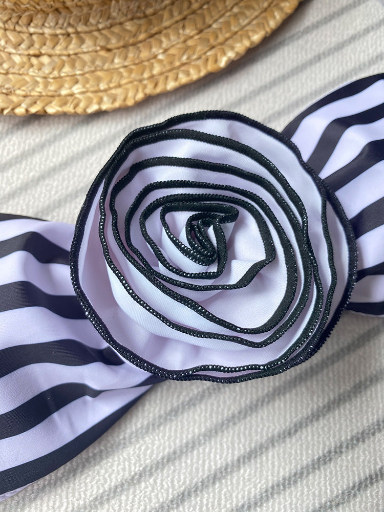 3D Flowers Brazilian Strapless Bandeau Bikini Female Swimsuit Women Swimwear Two-pieces Bikini Set High Cut Bathing Suit Swim