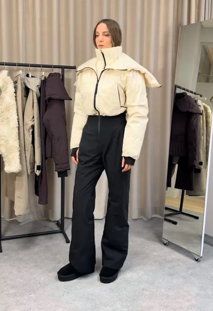 Cotton Ski Women's Winter Jumpsuit Sets Zipper Loose Jacket Straight Pants Suits Skiwear Snow Commute Street Outdoors Romper