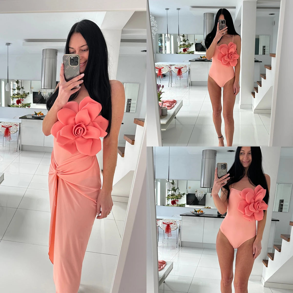 2025 3D Flower Bikini Set With Cover Up Luxury Swimsuit Women Sexy Floral Swimwear High Waist Monokini Desire Bodysuit Swim Suit