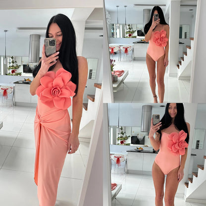 2025 3D Flower Bikini Set With Cover Up Luxury Swimsuit Women Sexy Floral Swimwear High Waist Monokini Desire Bodysuit Swim Suit