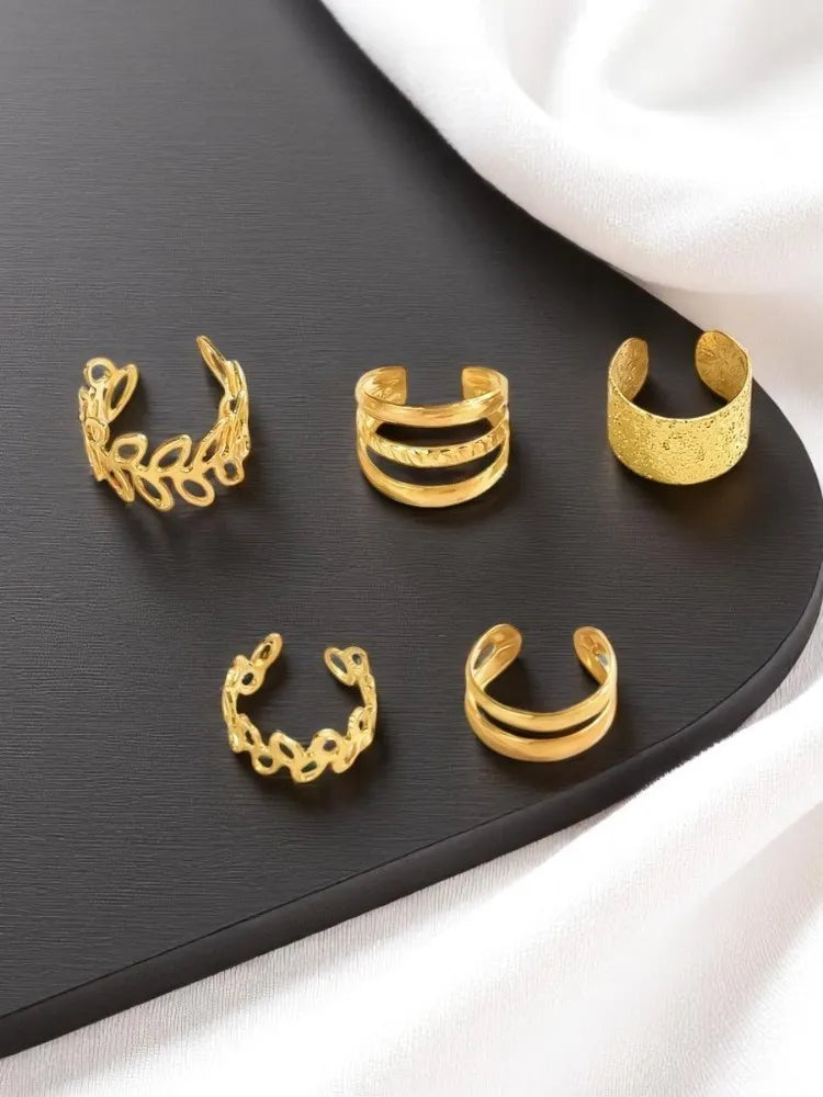 5pcs/set Trendy Elegant Design Ear Cuff Classic Elegant Style Women's No Piercing Clip Earrings Leaf Shaped Circle Stacked Shape