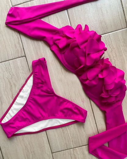 2025 Summer New Sexy Petal Push Up Backless Bikini Set Women Fashion Flower Ruffles Bikini Lady Solid Beachwear Bathing Suit