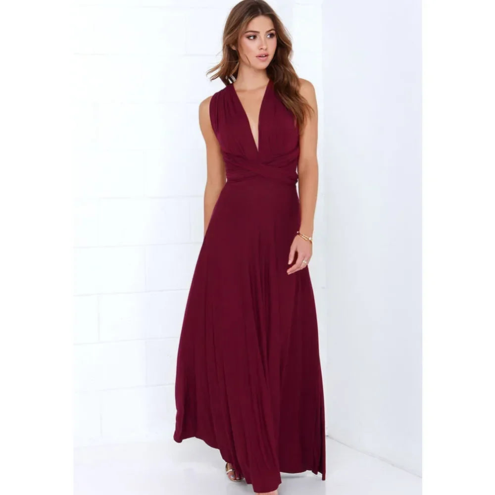 Fashion Multi-worn V-neck Vestidos De Fiesta Women Long Dress Sexy Strapped Lady Summer Maxi Dress