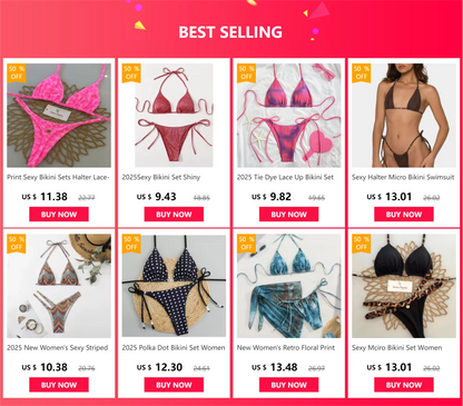 Print Sexy Bikini Sets Halter Lace-up Tops Thongs Beach Style Bathing Suit Y2k Swimsuits Women Beachwear Купальник Женский 2025