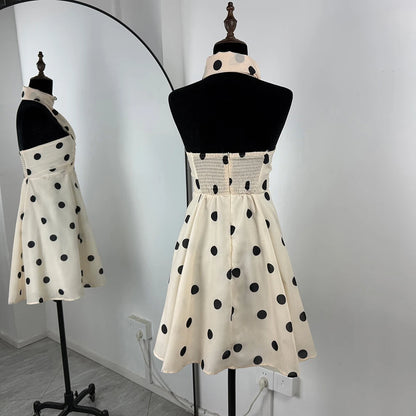 Ticketsx Polka Dot Dress Women's Sexy Scarf One Shoulder Backless Pleated Strapless Mini Dress Female Summer Luxury Loose Dress